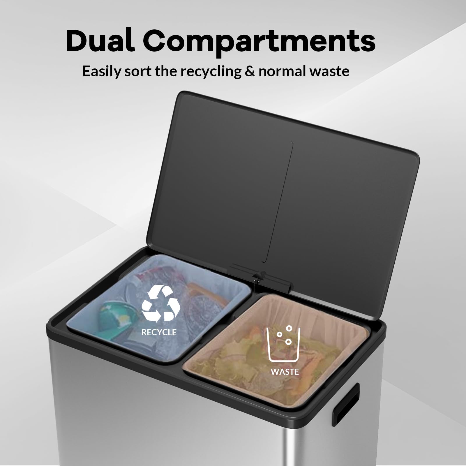 GarveeHome step-pedal bin close-up showing quiet soft-close action.