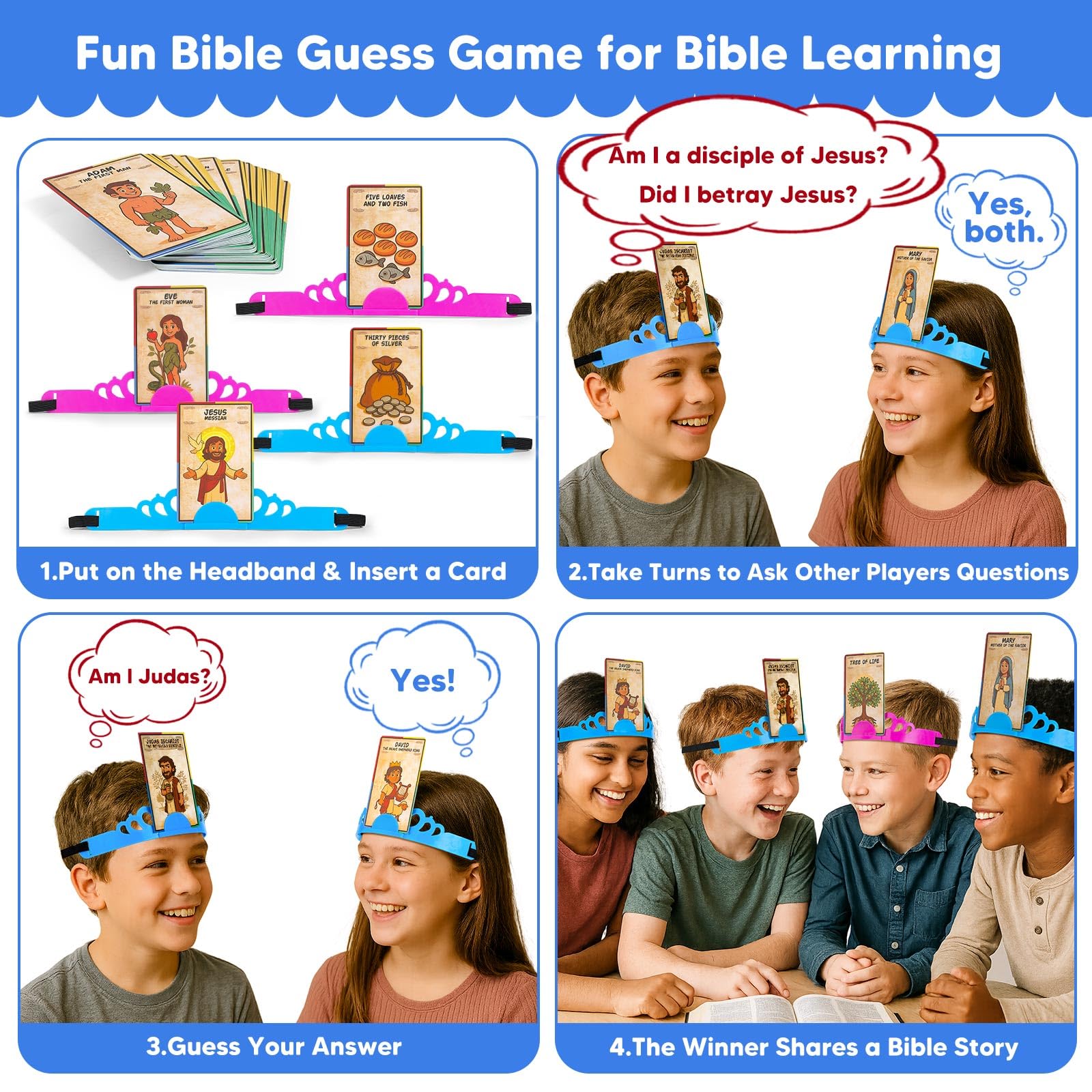 Garybank Bible Headbands card backs reveal verse and story for reflection.