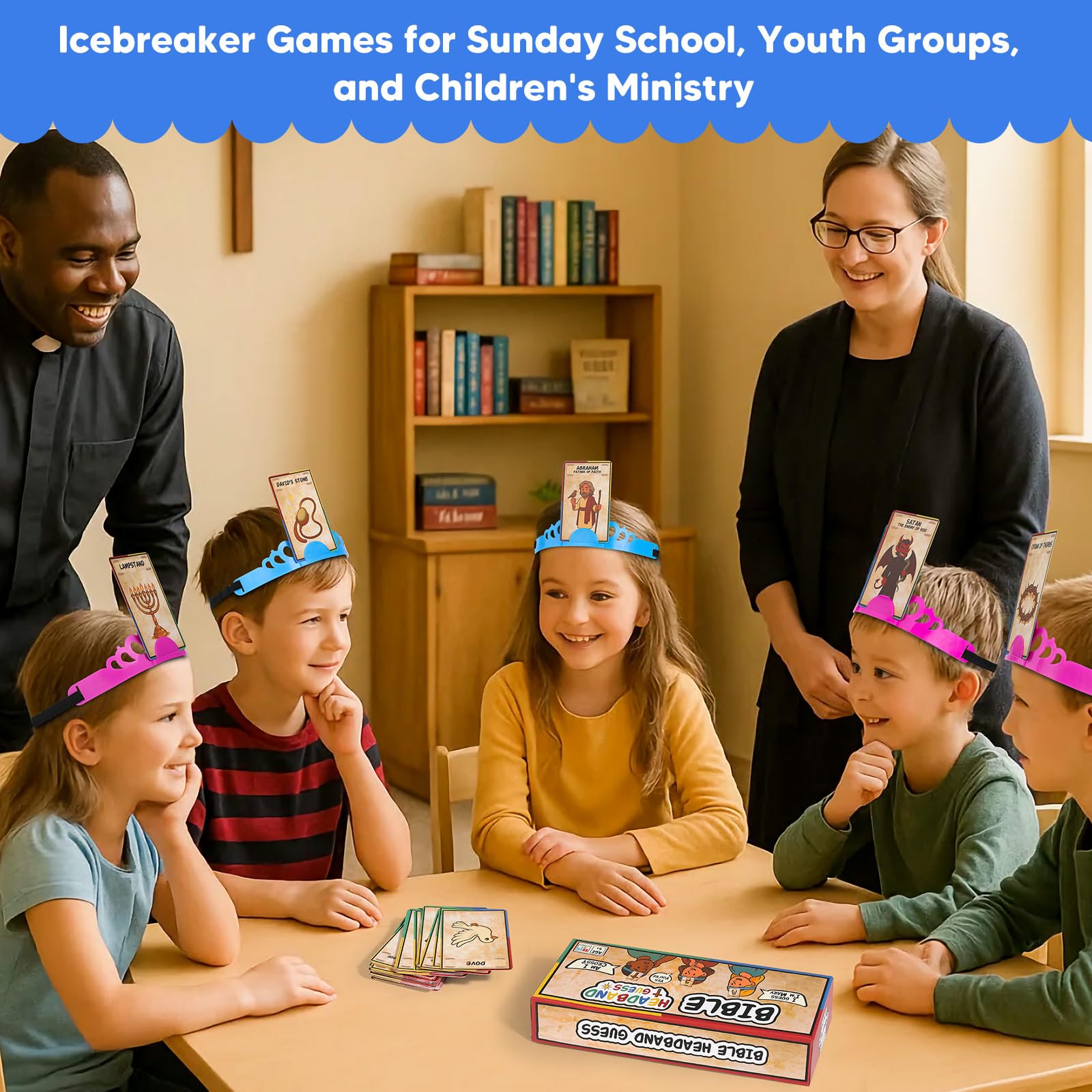 Garybank Bible Headbands in a family night setup encouraging shared faith-based conversation.