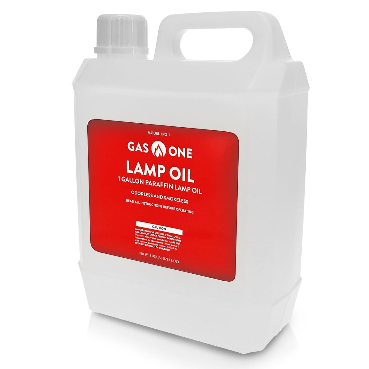 Gas One Liquid Paraffin Lamp Oil in a 1-gallon bottle for clean indoor use.