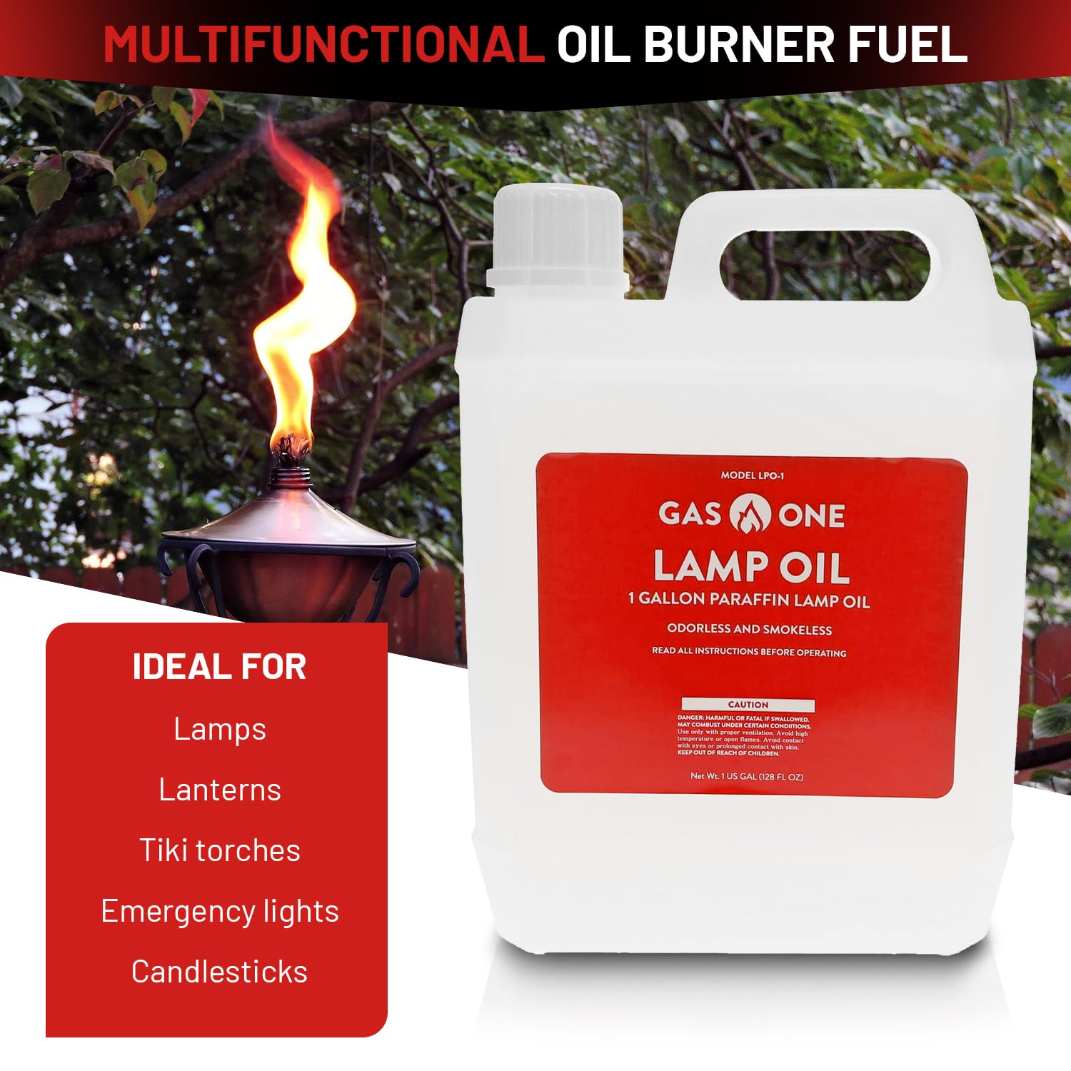 Gas One secure-cap sealed 1-gallon jug ensures spill-free transport.