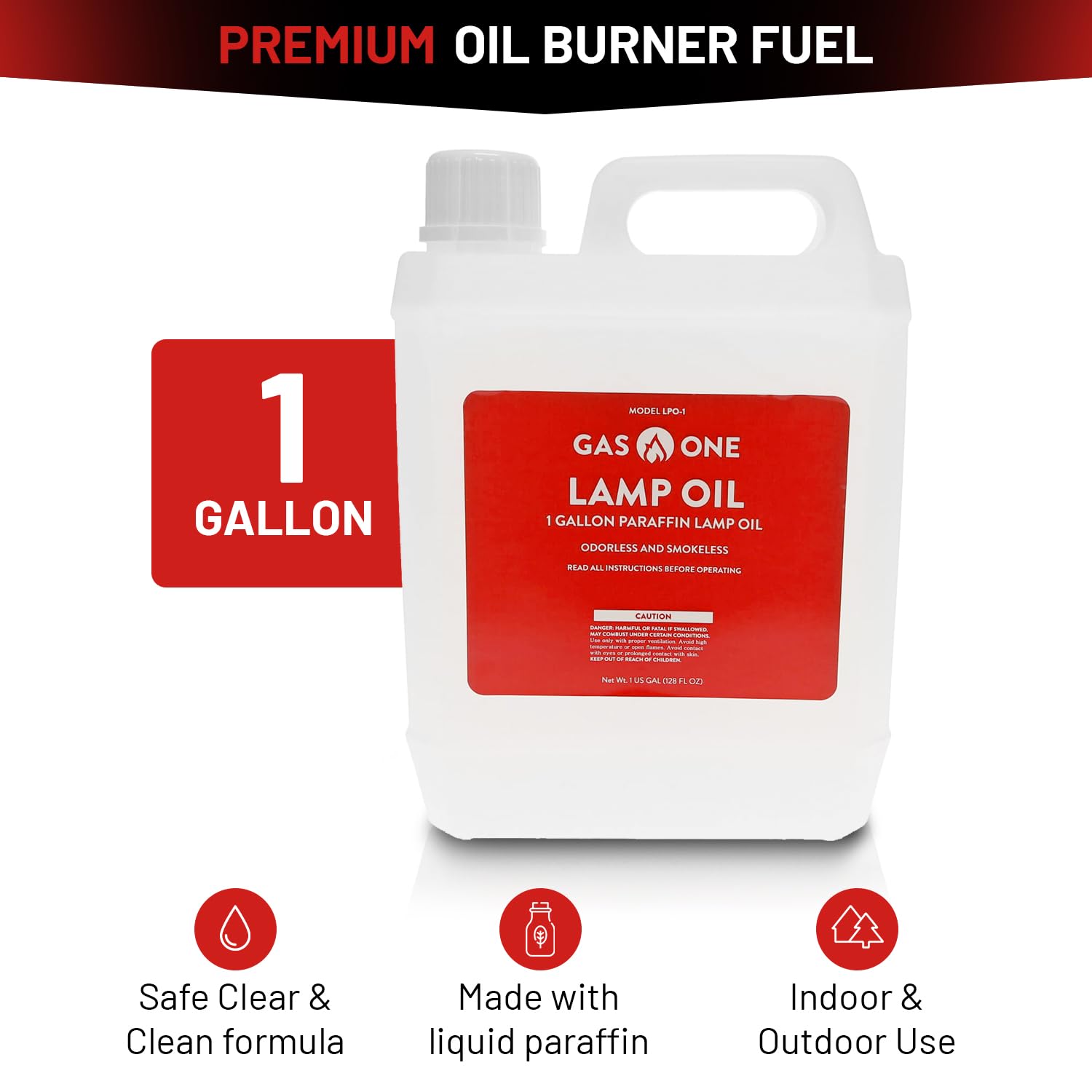 Gas One smokeless odorless lamp fuel provides steady, smoke-free ambience.