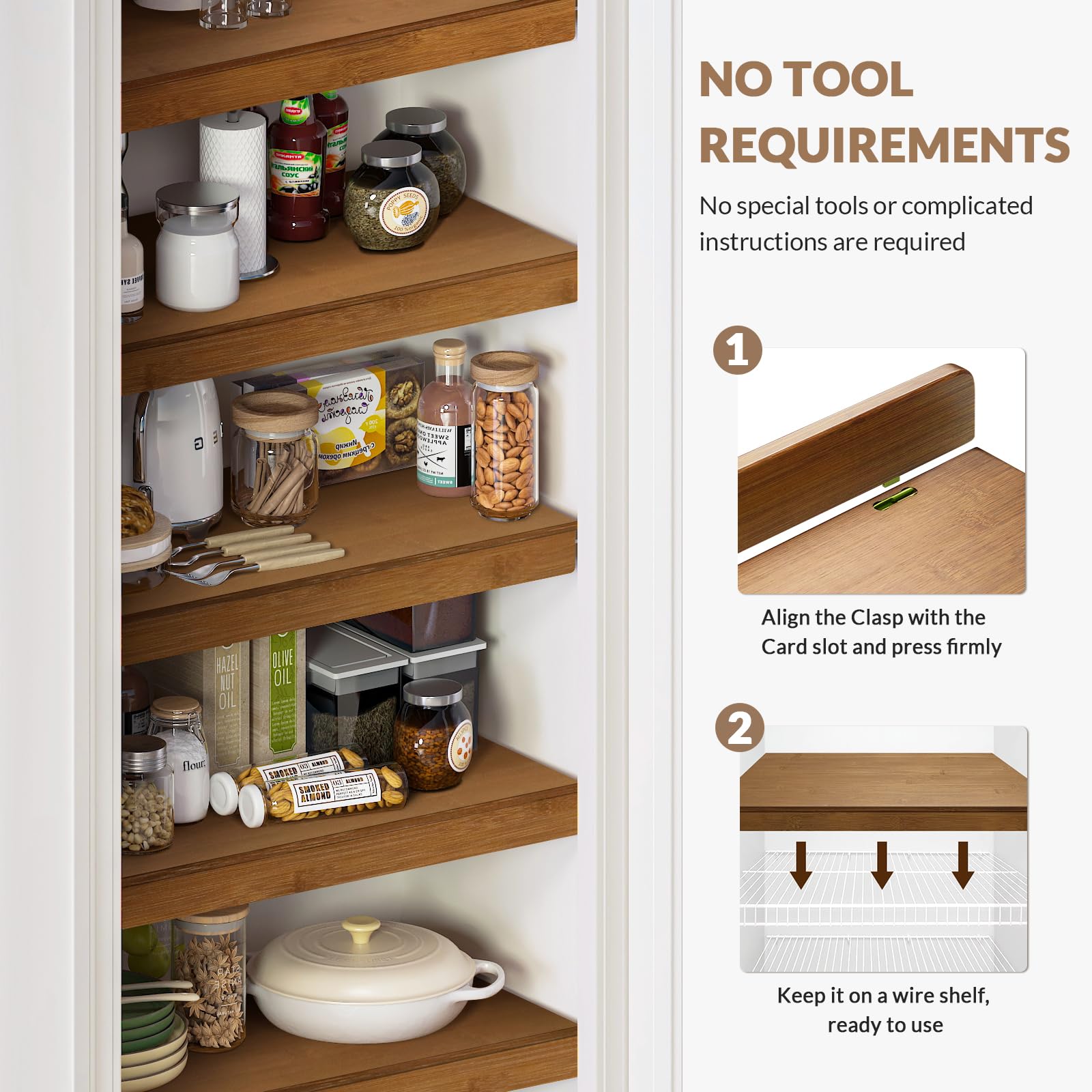 Gashell bamboo wire shelf cover with snap-on design on any rack