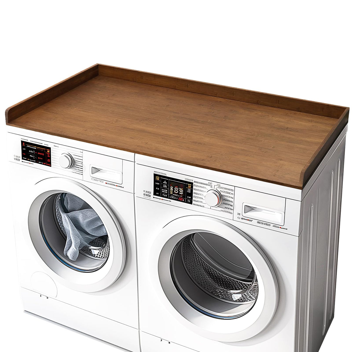 Gashell bamboo countertop with natural grain adds warmth for organized laundry spaces.