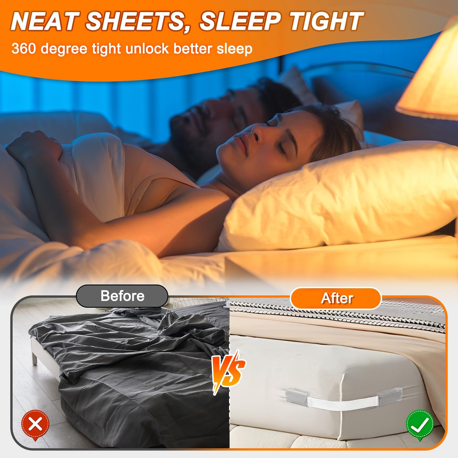 GASLIKE bedding solution helps maintain flat, tidy sheets for restful look.