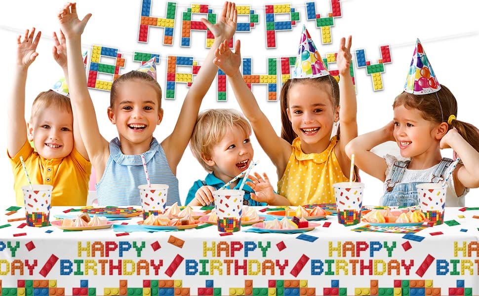 Gatherfun building-block banner and tablecloth for festive setup