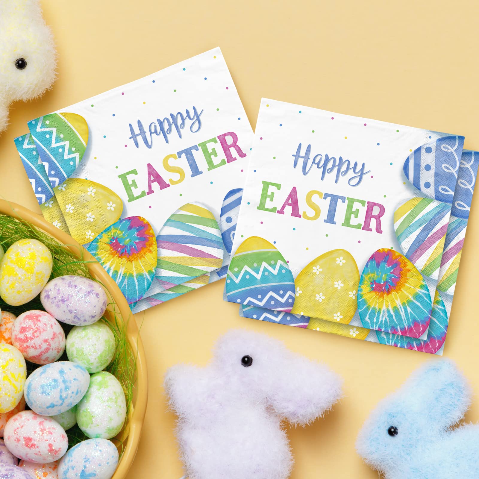 Gatherfun Easter folded 6-5in napkins for quick cleanup.