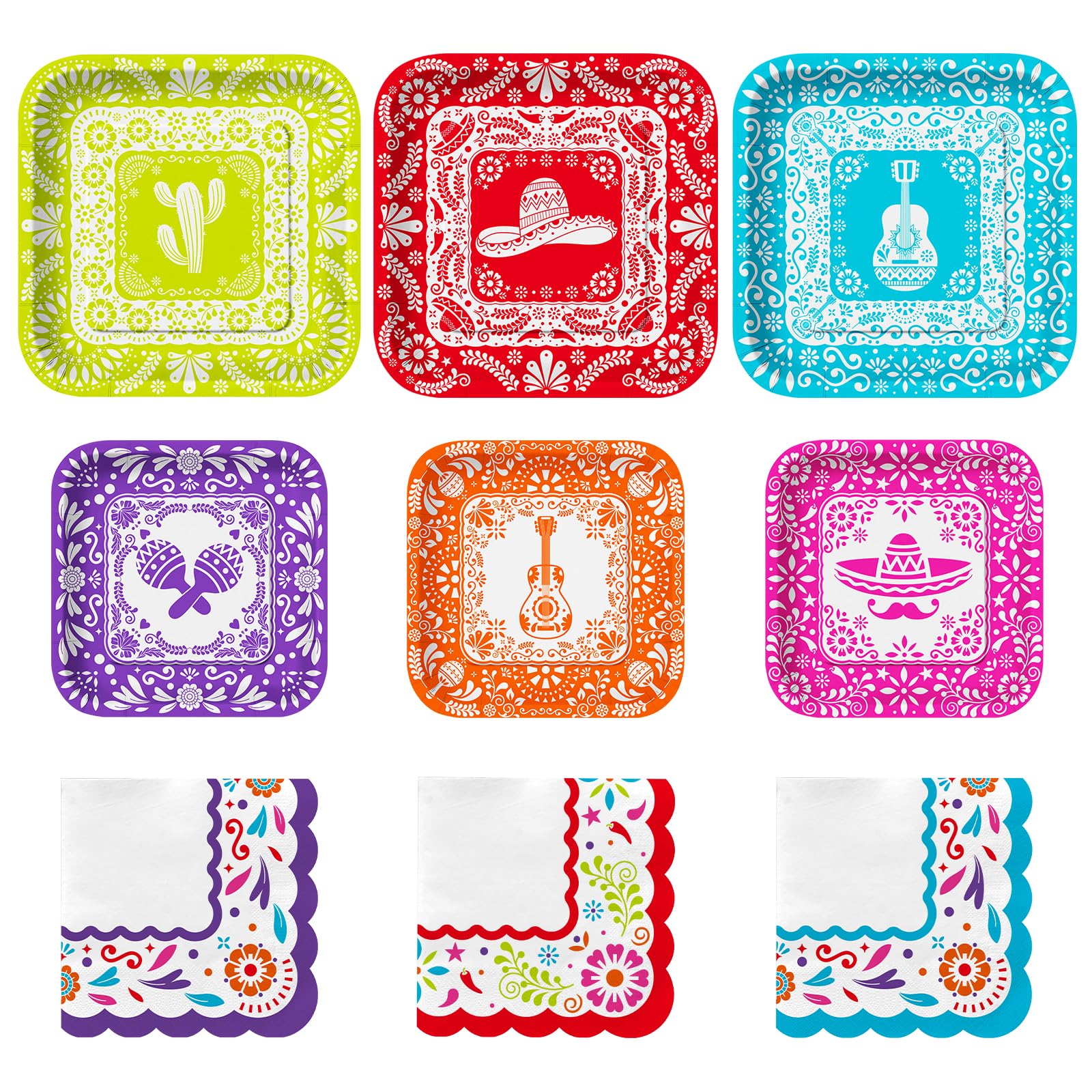 Gatherfun fiesta dinner plates with papel picado border for colorful table settings