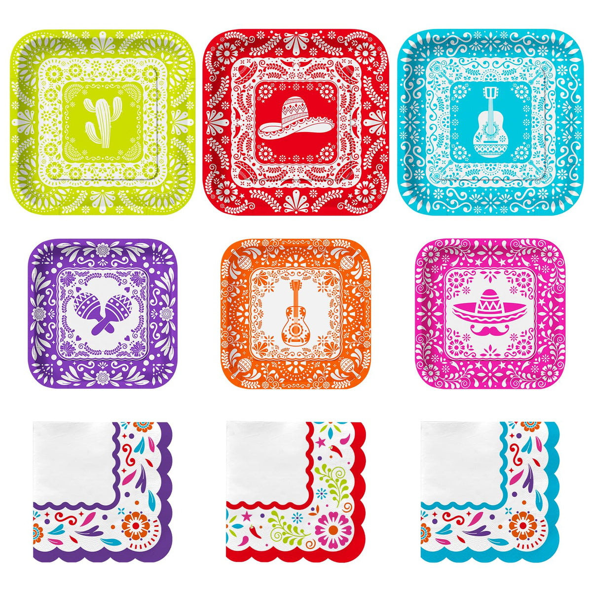 Gatherfun fiesta dinner plates with papel picado border for colorful table settings