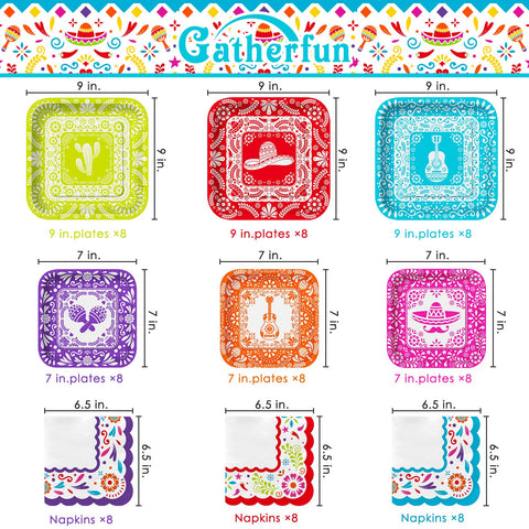 Gatherfun Fiesta Kit dessert plates in bright designs for quick servings