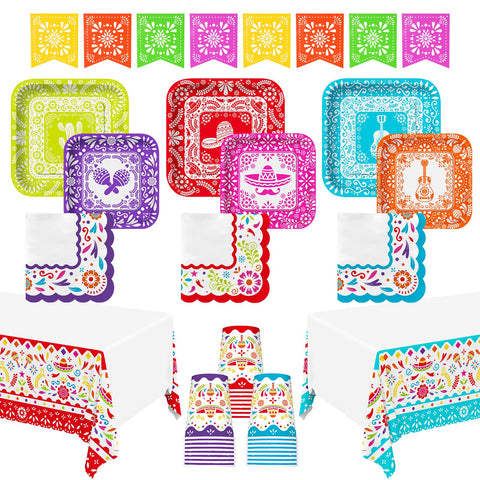 Gatherfun Fiesta Kit dinner plates with vibrant borders for festive dining