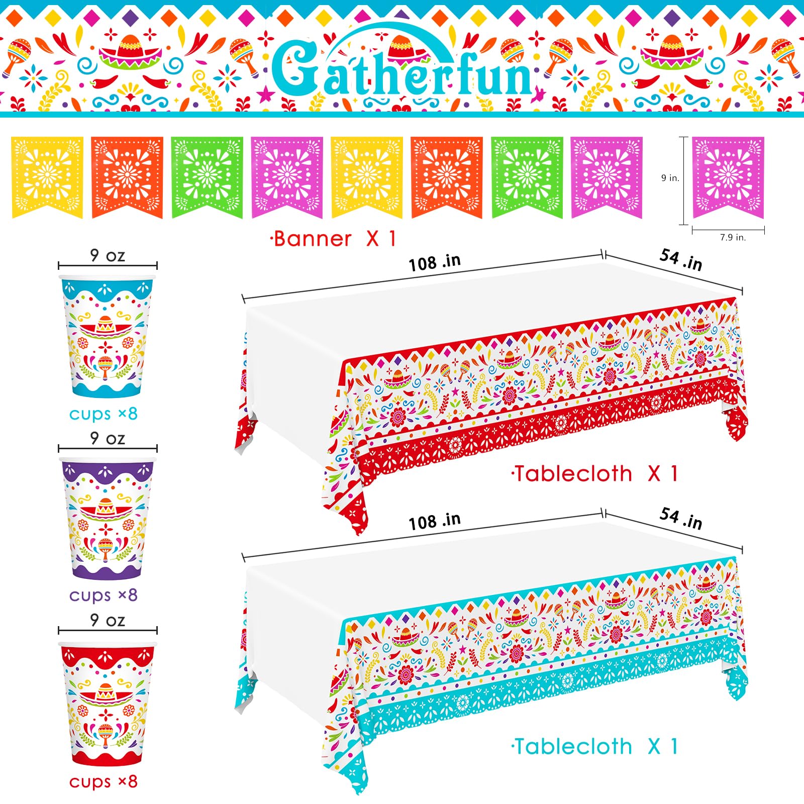 Gatherfun Fiesta Kit napkins with colorful border for easy cleanup
