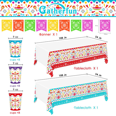 Gatherfun Fiesta Kit napkins with colorful border for easy cleanup