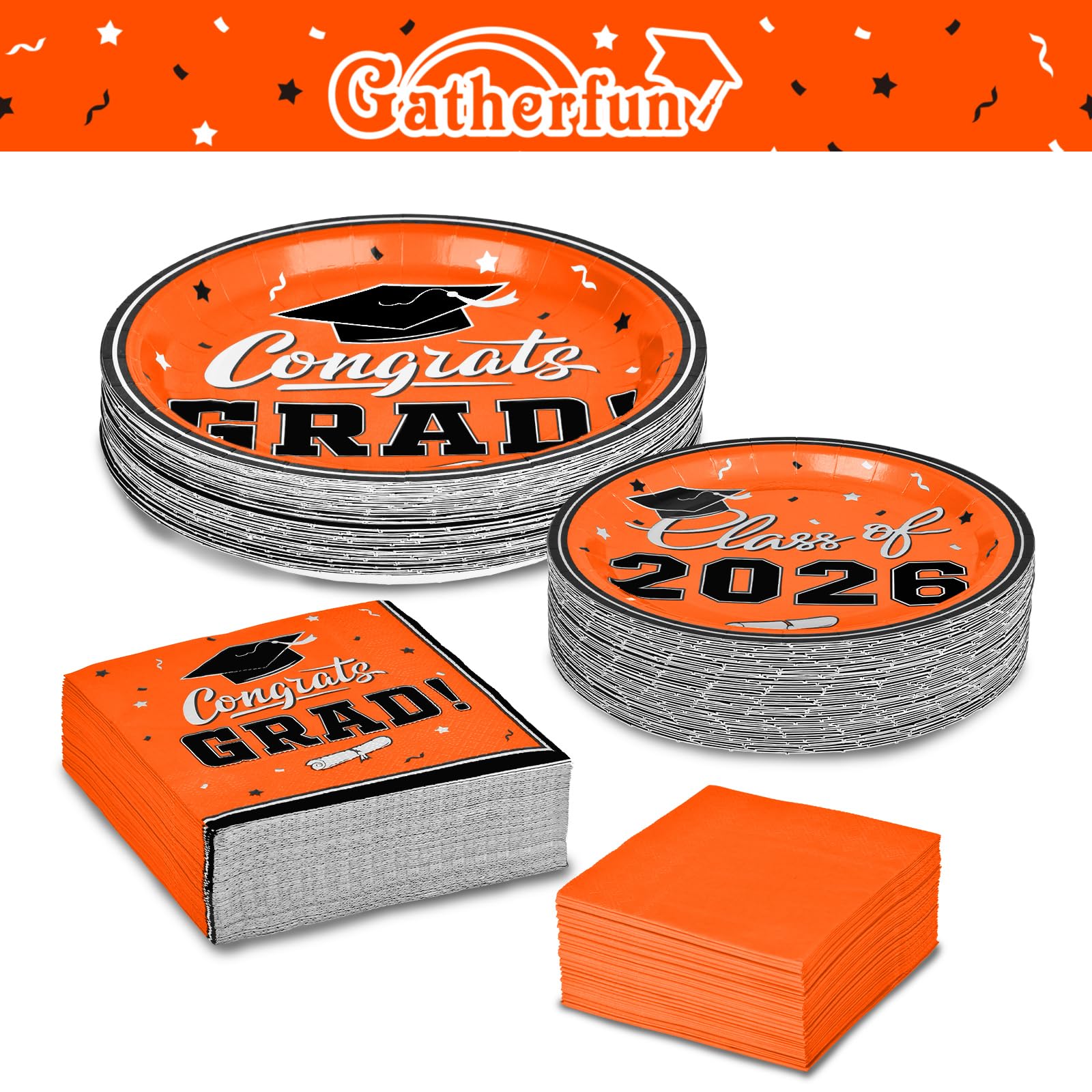 Gatherfun orange graduation decor creates a festive atmosphere for cap-and-gown celebrations.
