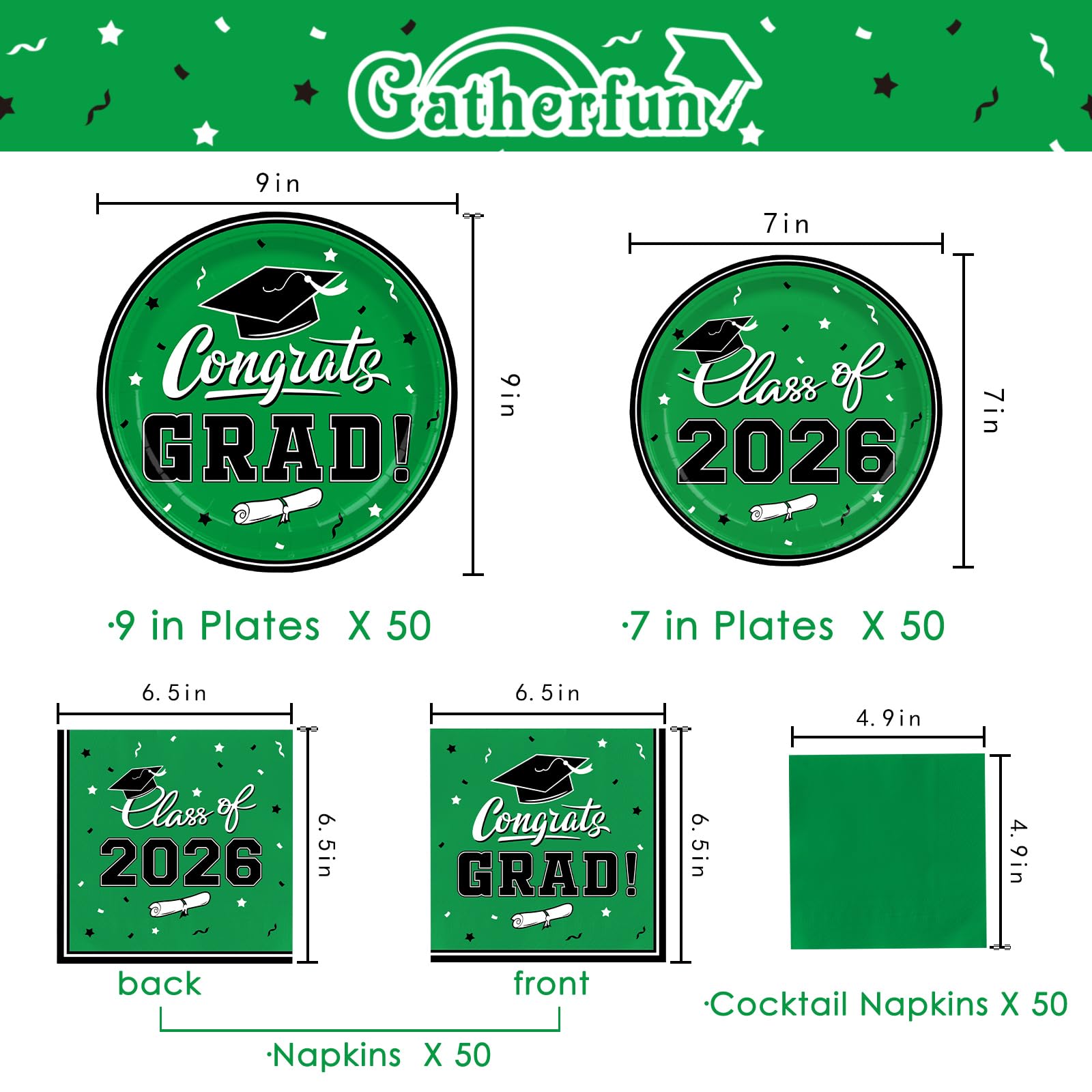 Gatherfun graduation dessert plates in green ideal for sweet treats