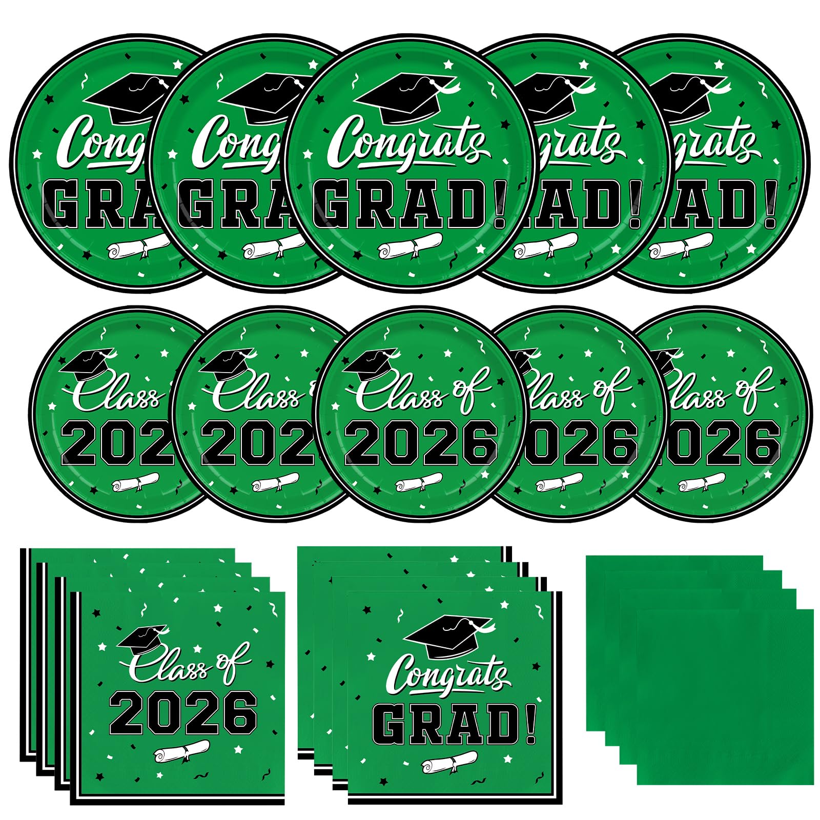 Gatherfun graduation dinner plates in green ready for easy cleanup after celebrations