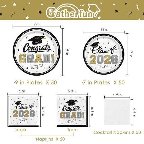 Gatherfun graduation dessert plates with white and gold design for elegant service