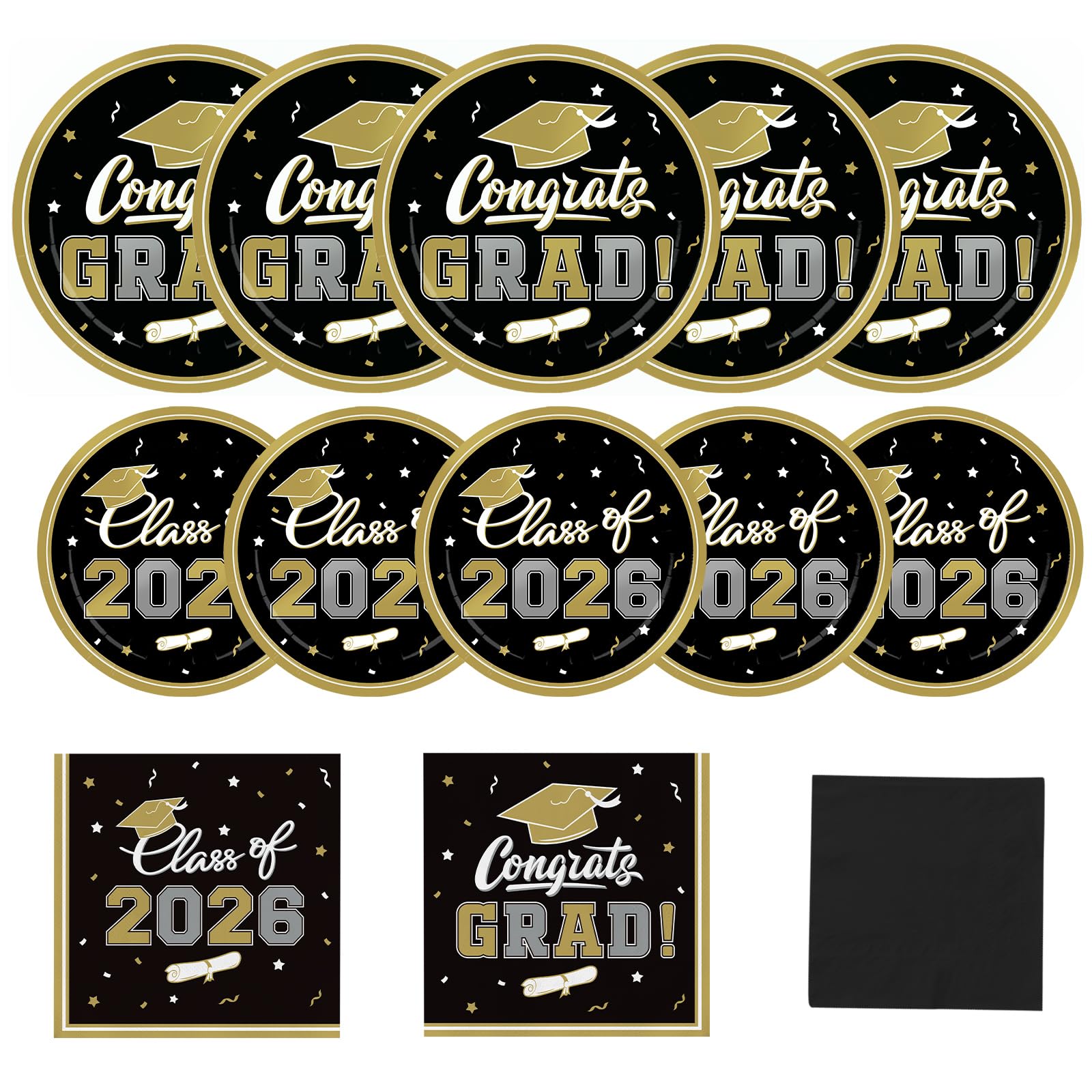 Gatherfun graduation plates 9-inch black and gold for a stylish, no-fuss party setup.