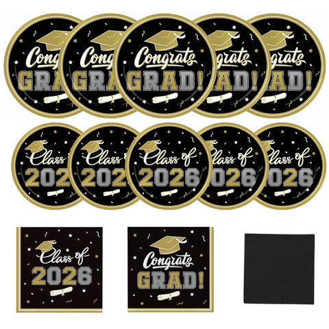 Gatherfun graduation plates 9-inch black and gold for a stylish, no-fuss party setup.