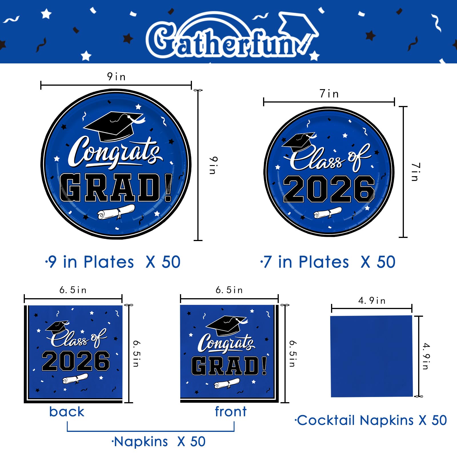 Gatherfun graduation plates dessert 7-inch blue for convenient dessert service and easy cleanup