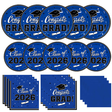 Gatherfun graduation plates dinner 9-inch blue set for quick, stylish serving at celebrations