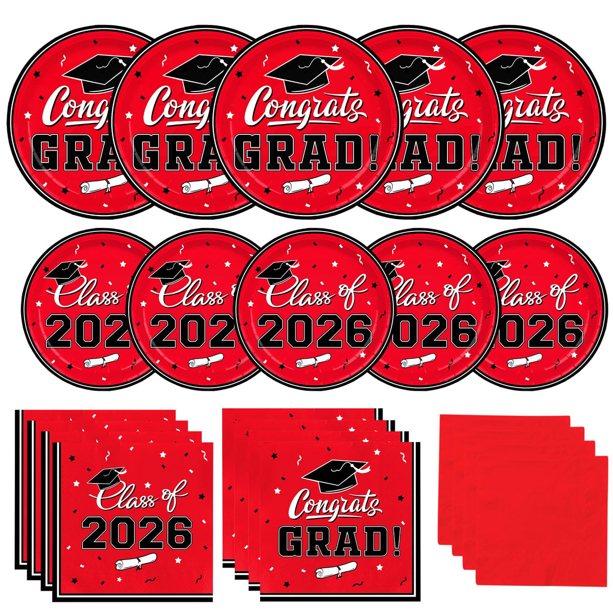 Gatherfun red 9-inch graduation dinner plates for easy serving at celebrations