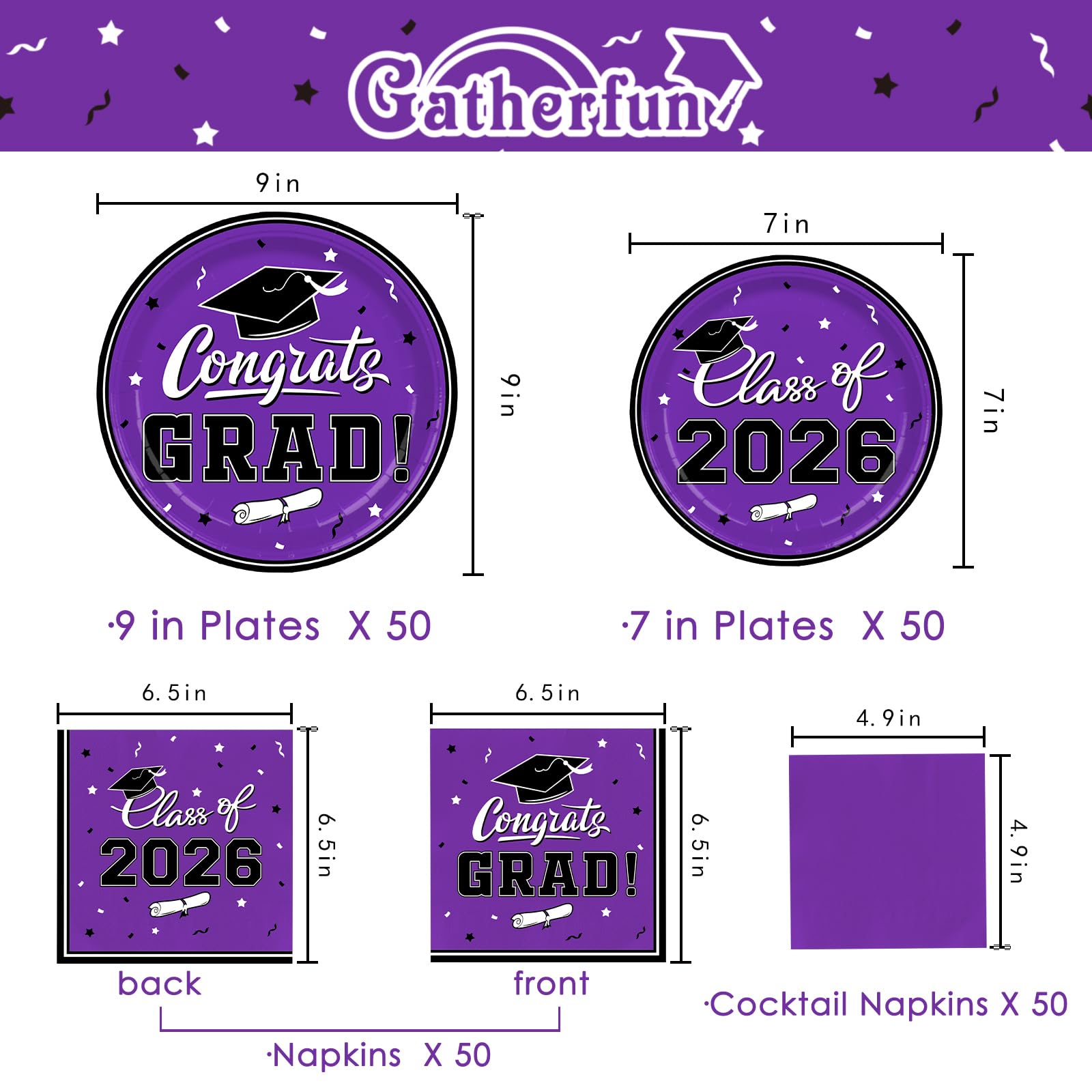 Gatherfun purple graduation dessert plates add color and convenience.