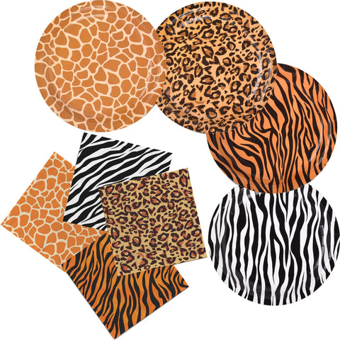 Gatherfun Jungle Zoo plates 9-inch with cheetah print for safari party