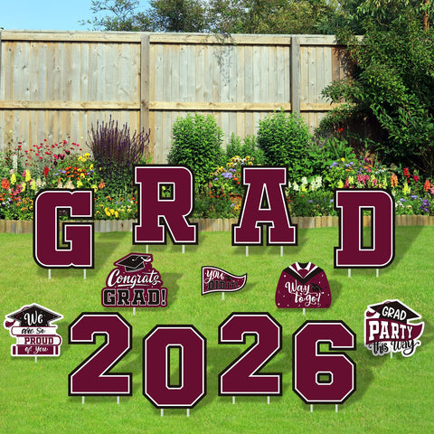 Gatherfun maroon graduation yard sign featuring a cap design for outdoor display
