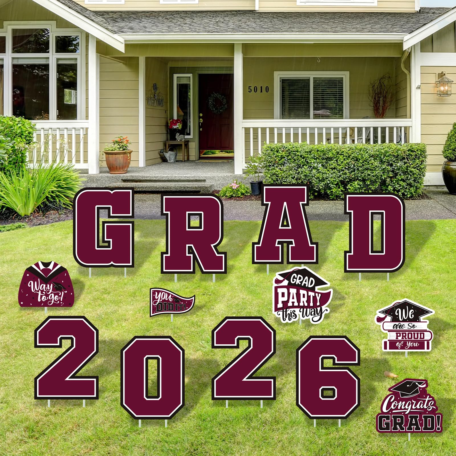 Gatherfun graduation yard signs are waterproof with robust stakes for outdoor durability