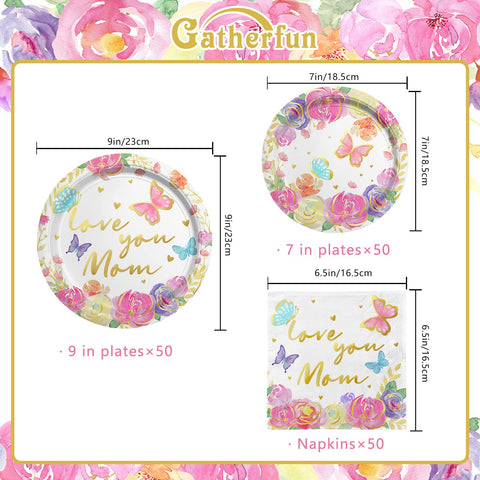 Gatherfun Mother's Day 7-inch dessert plates add bright color to treats.