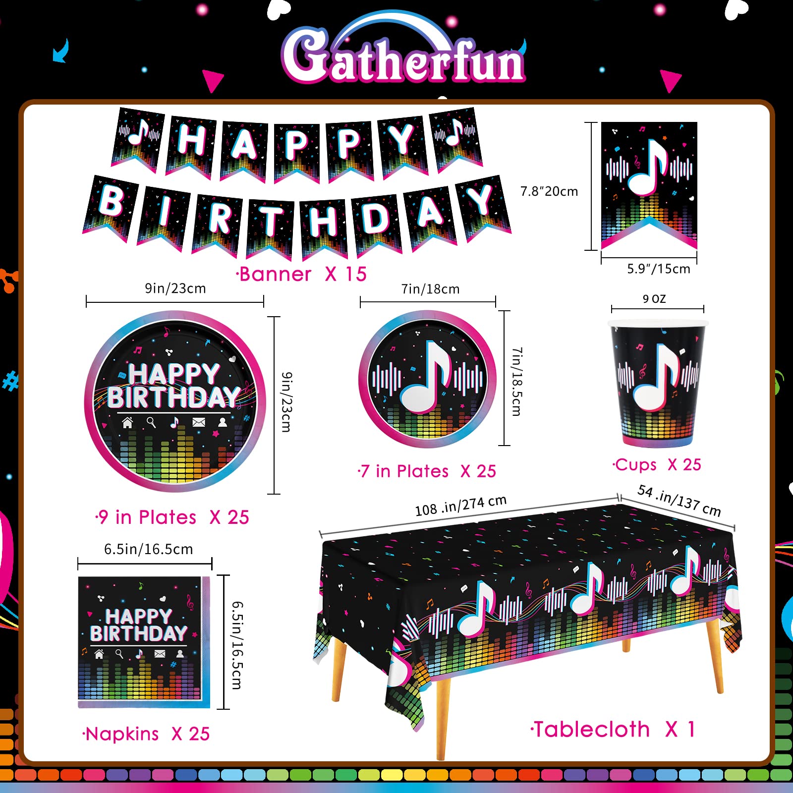 Gatherfun music plates 7 inch featuring bright notes for quick serving.