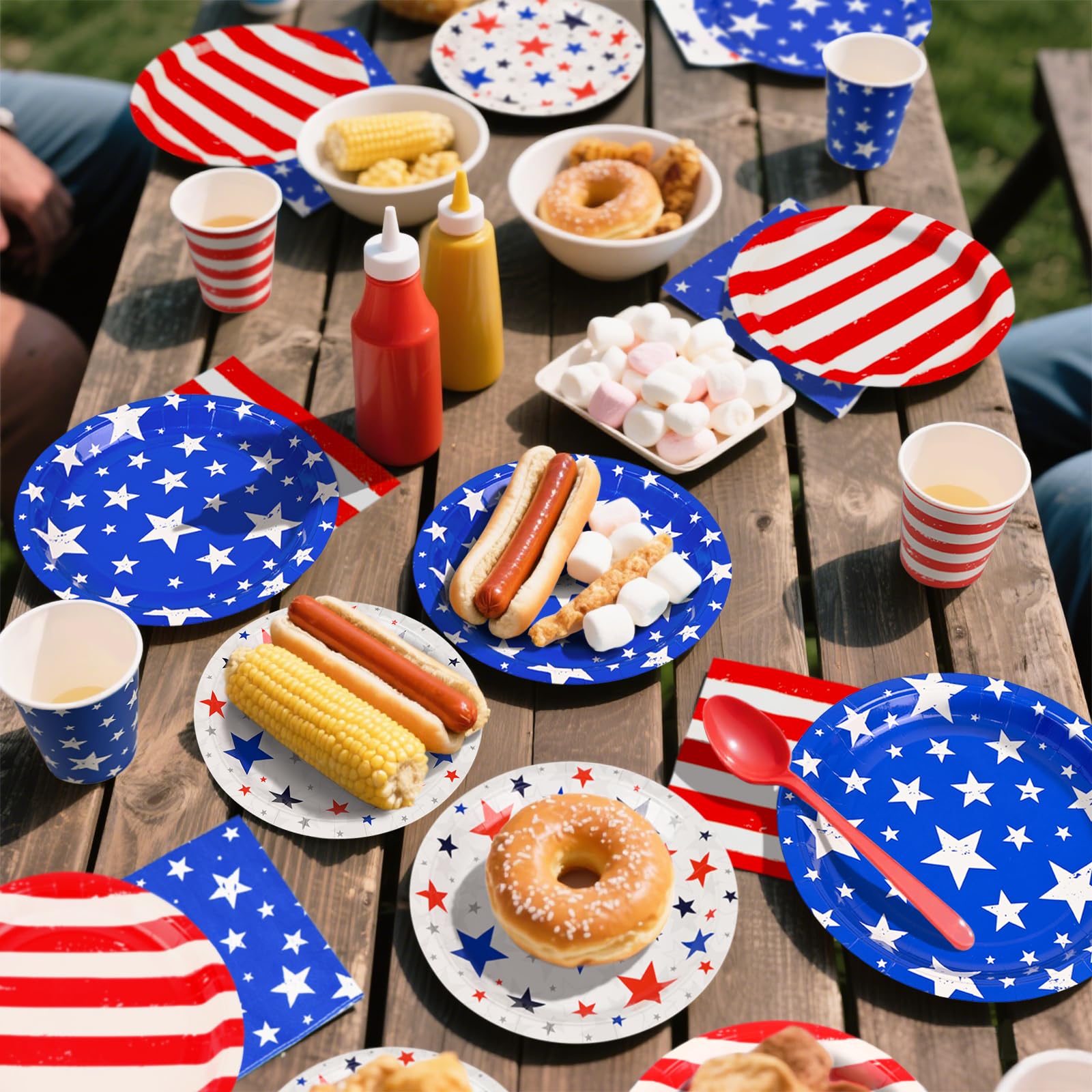 Gatherfun patriotic party kit image highlighting complete disposable setup