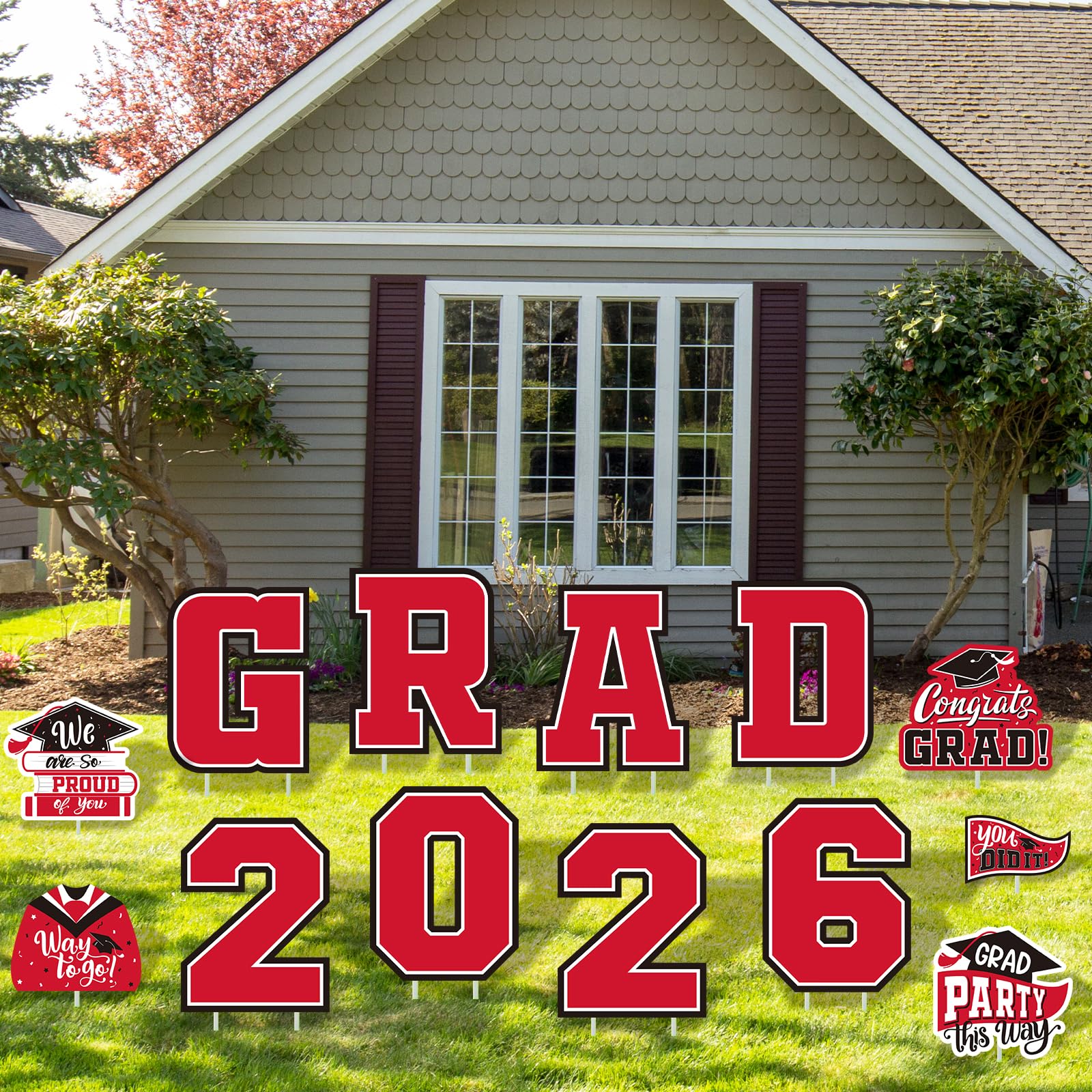 Gatherfun red yard sign class of 2026 with stakes ensures secure lawn setup