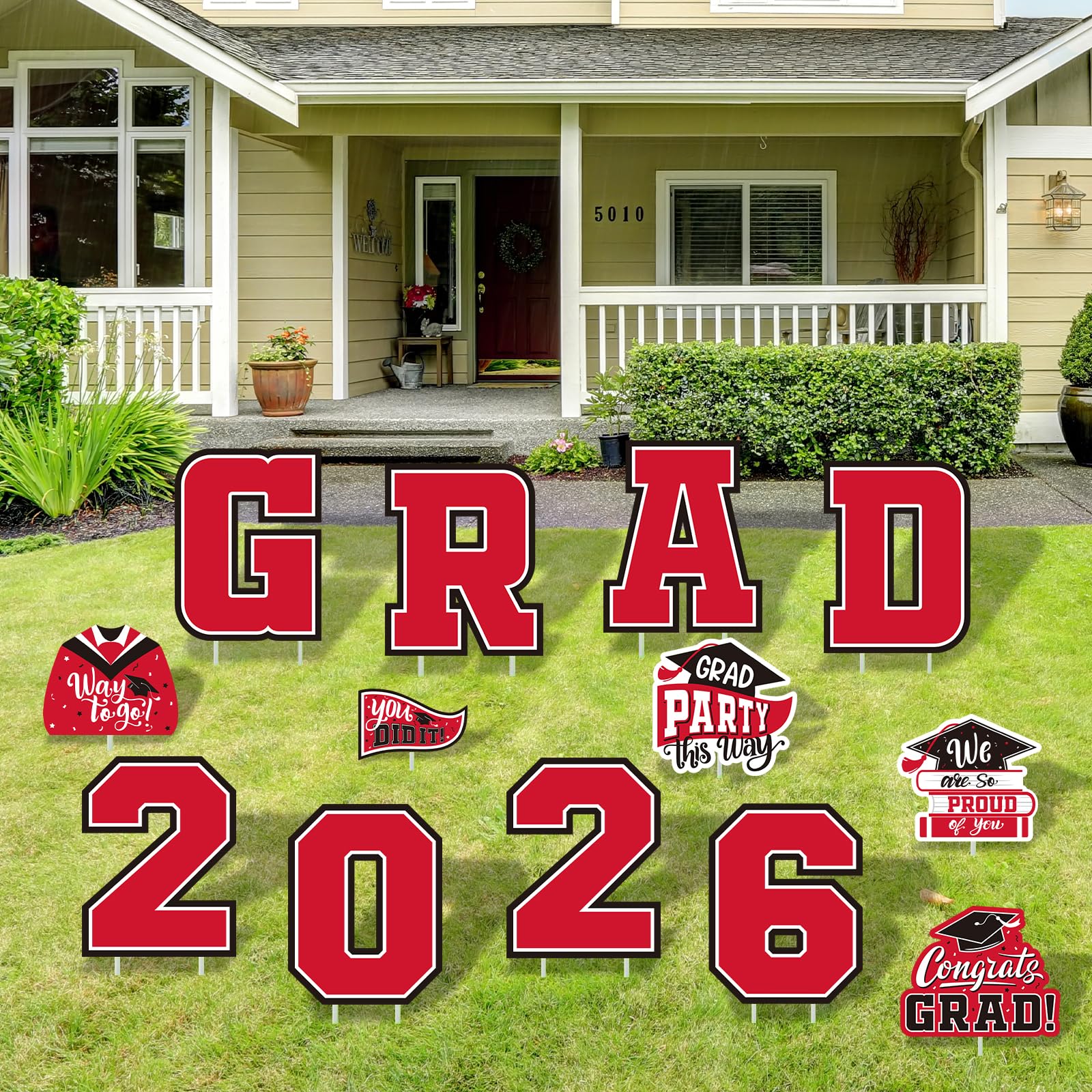 Gatherfun red graduation yard sign stakes-assembly focuses on outdoor durability