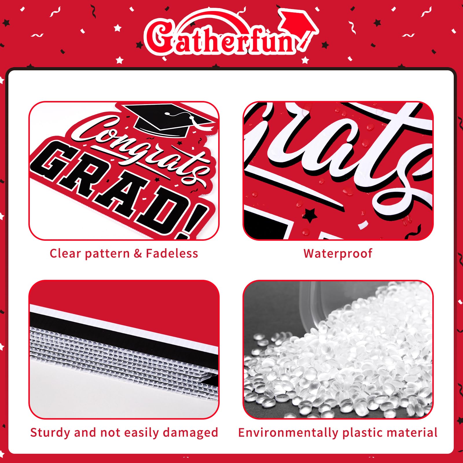 Gatherfun red yard signs with stakes create festive entryways and photo spots