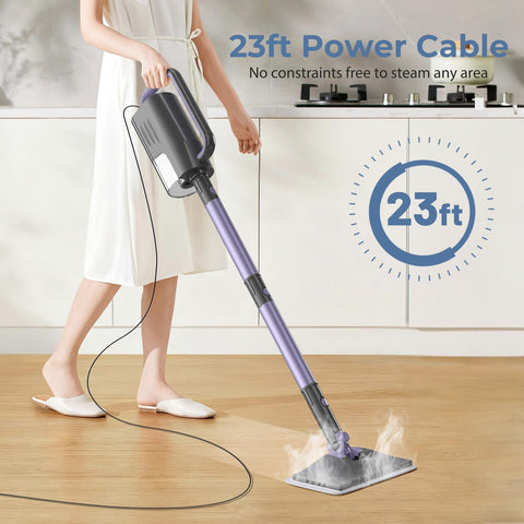 Gatlei Steam Mop extended reach with 23-foot cord in use