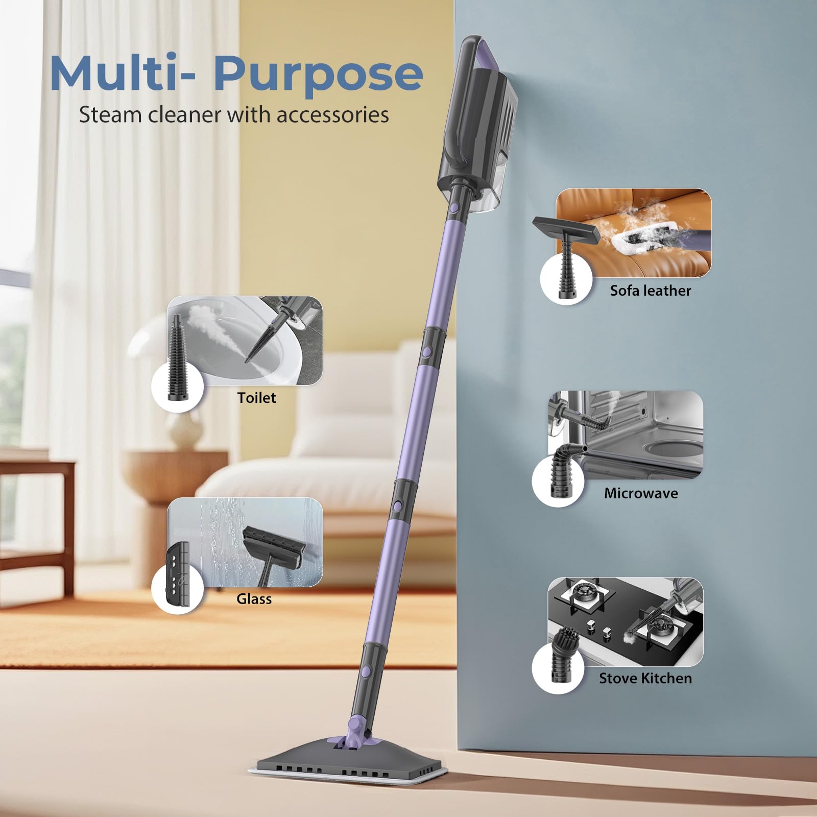 Gatlei Steam Mop rotating head reaching corners and edges