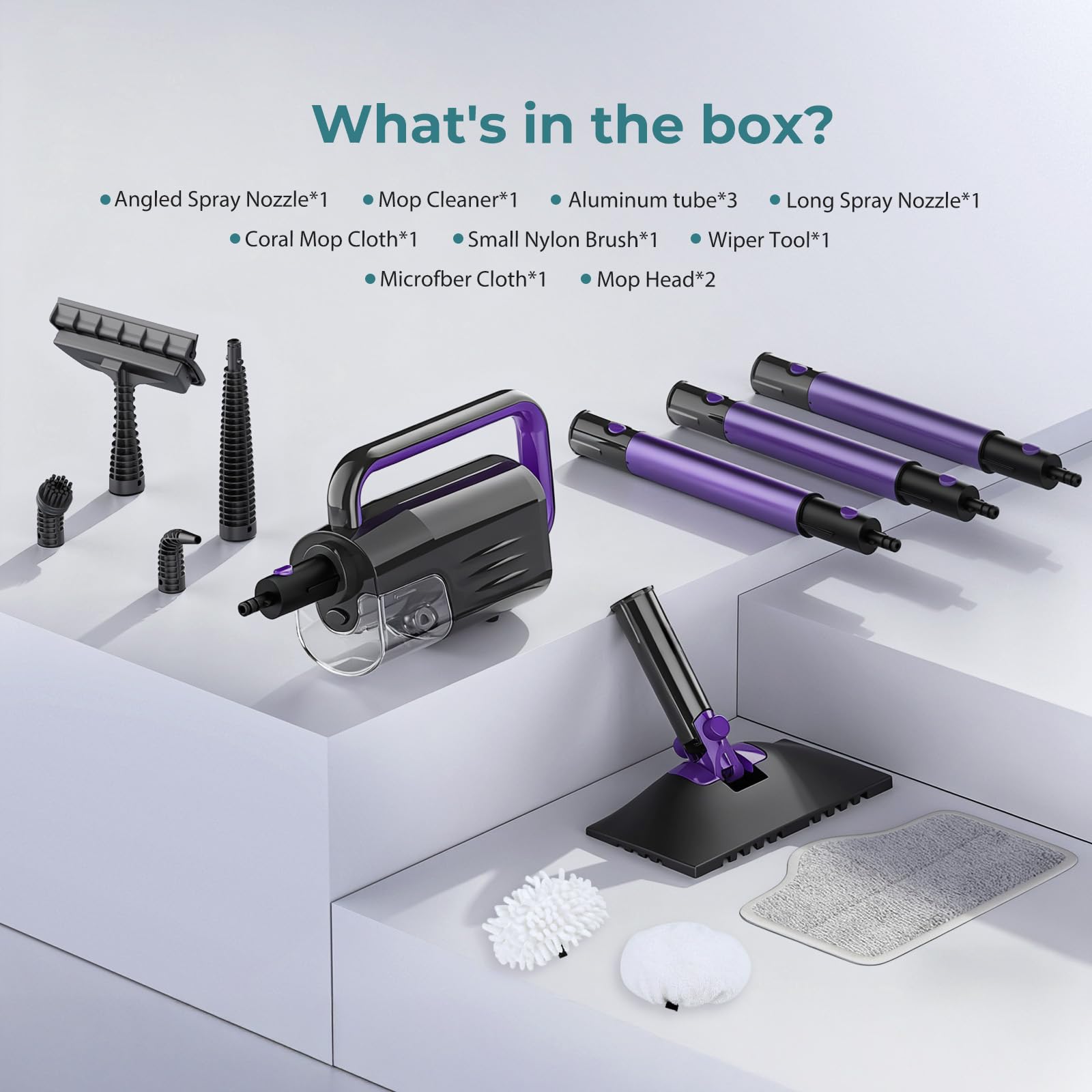 Gatlei Steam Mop warranty and complete accessory kit included.