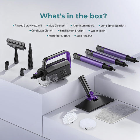 Gatlei Steam Mop warranty and complete accessory kit included.