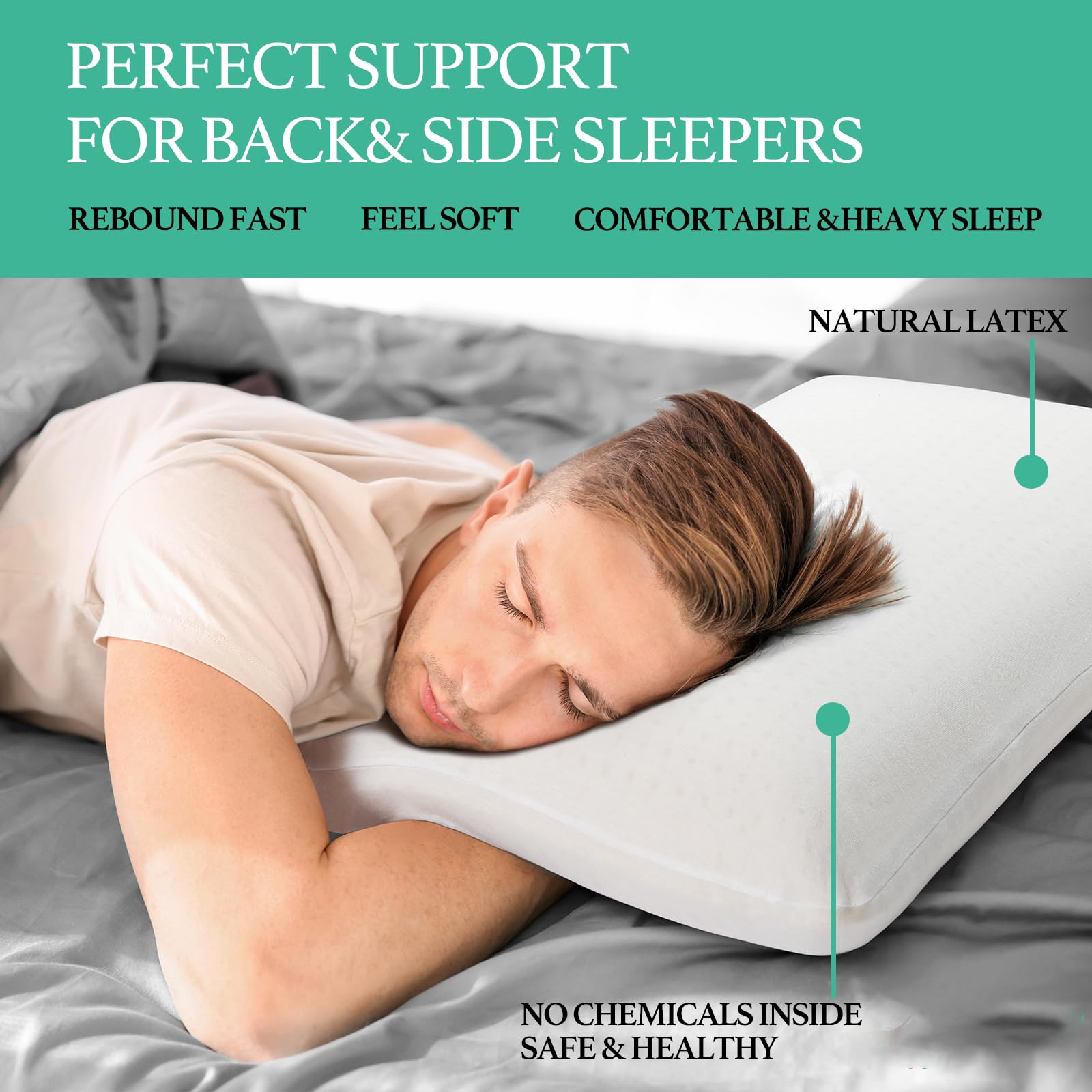 Gatnlair latex pillow queen-size with cotton cover for versatile sleeping positions.