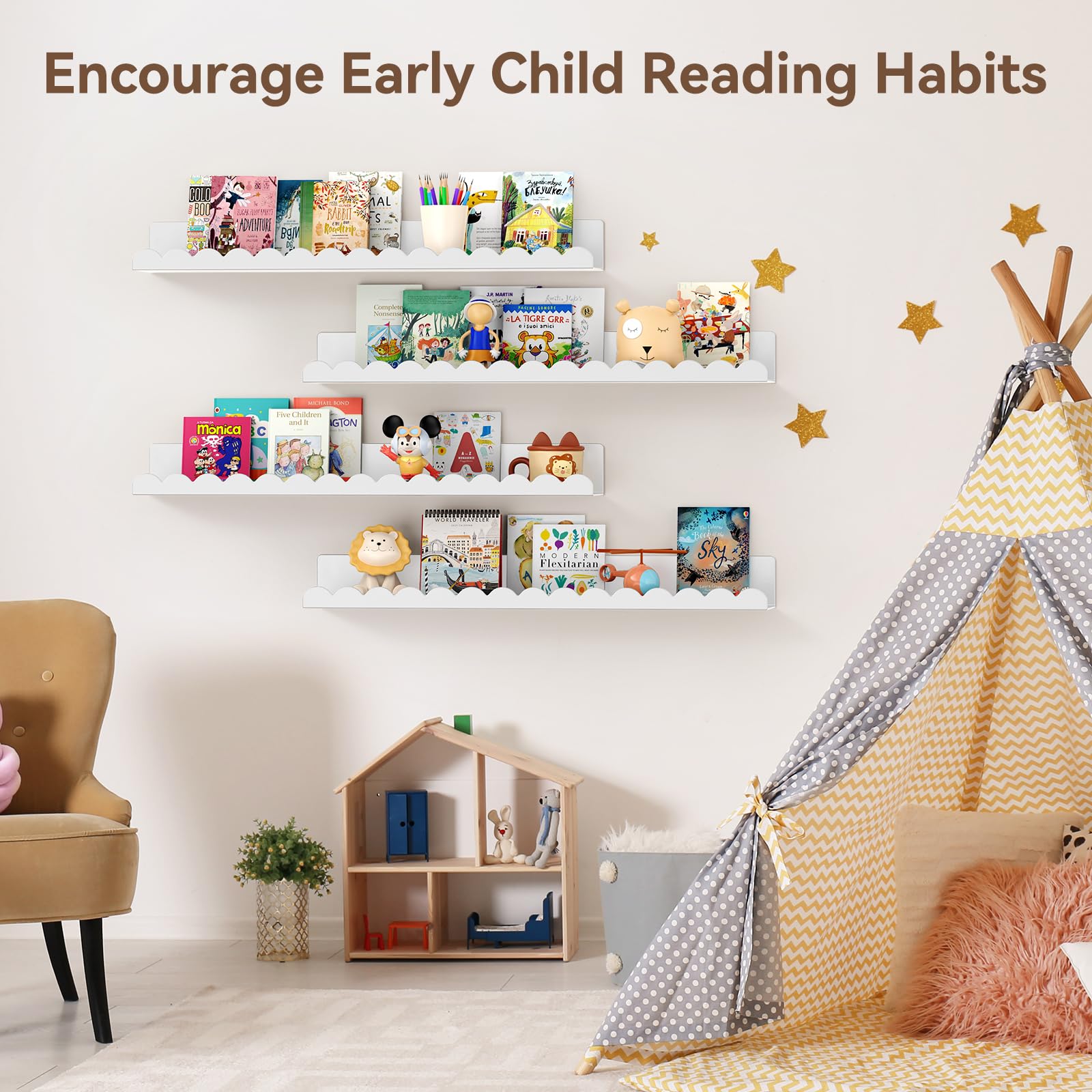 Gattlukd 20 lbs per shelf capacity supports books and decor.