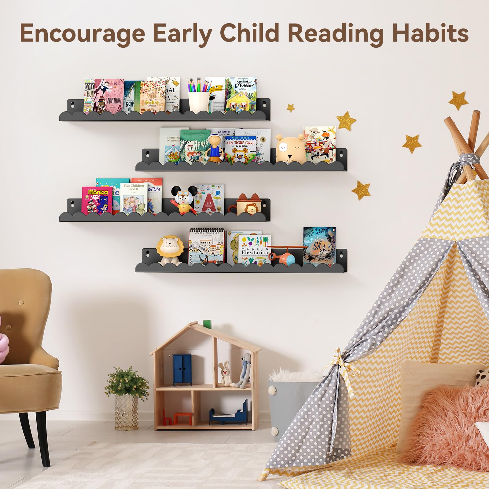 Gattlukd wall shelves with quick assembly and sturdy hardware.