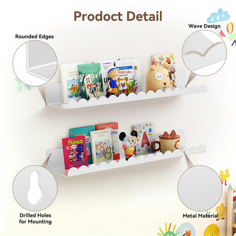 Gattlukd nursery display shelves hold books, toys, and keepsakes.