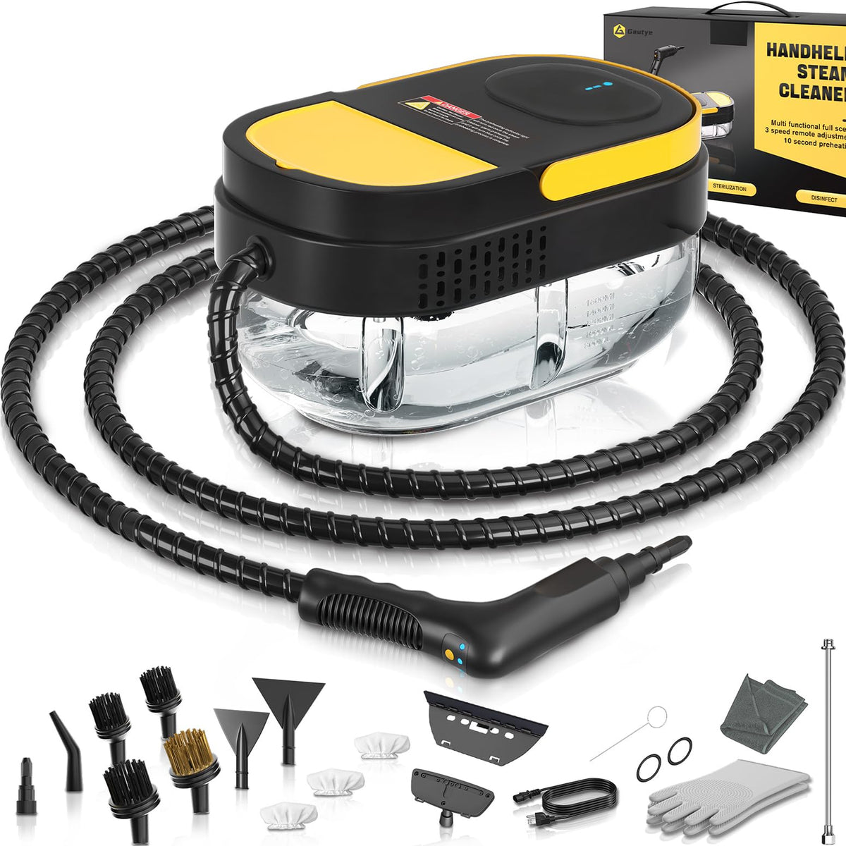Gautye G1 steam cleaner front view for versatile home cleaning tasks.