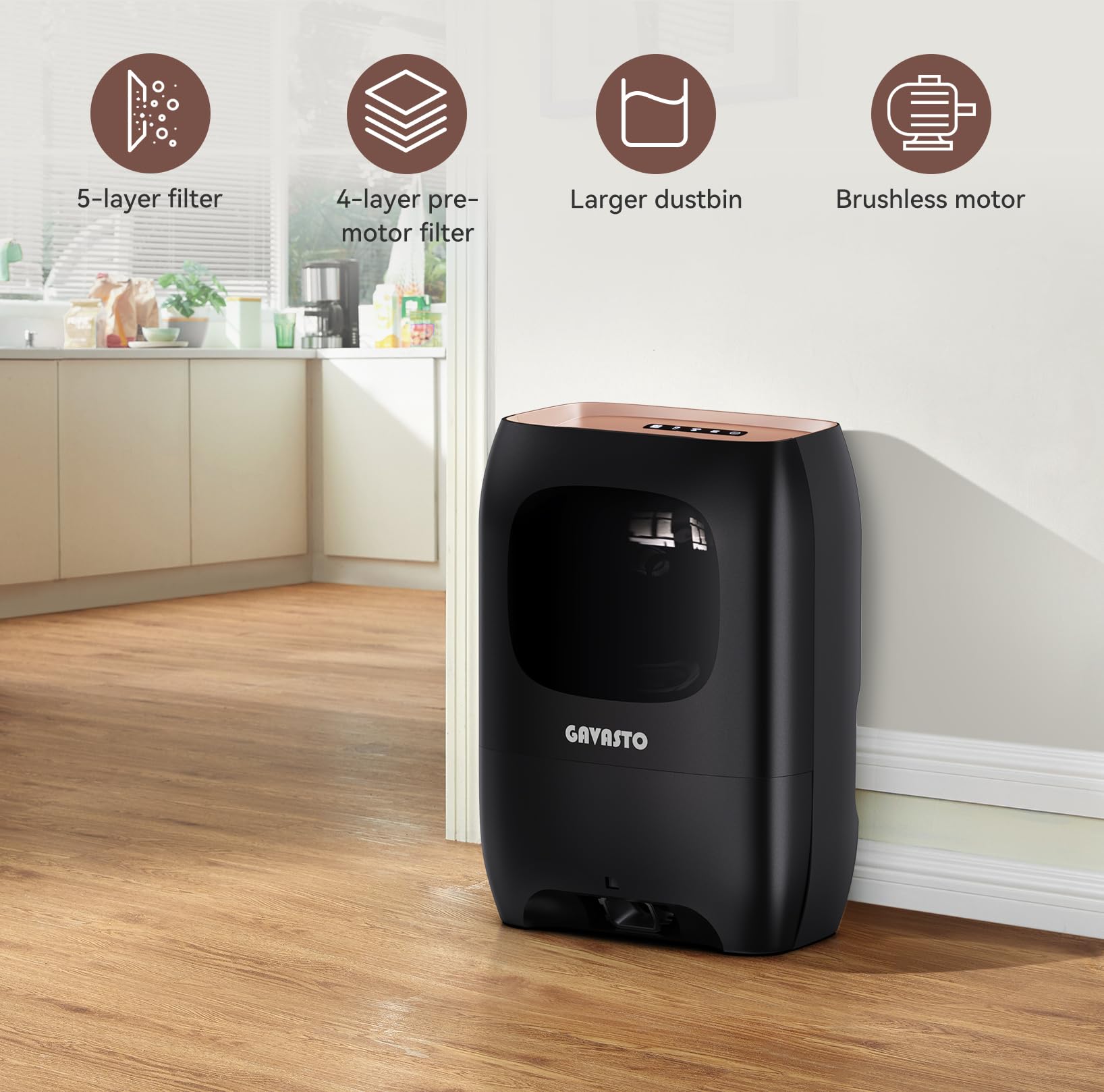 GAVASTO Pro Touchless Vacuum floor-mode captures dust and hair across hard floors.
