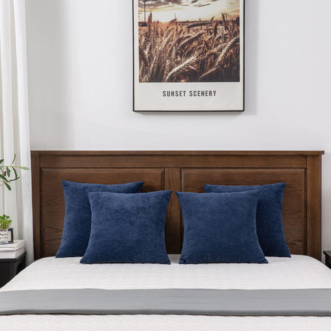 GAWAMAY decorative chenille velvet navy pillow cover 18x18 on sofa