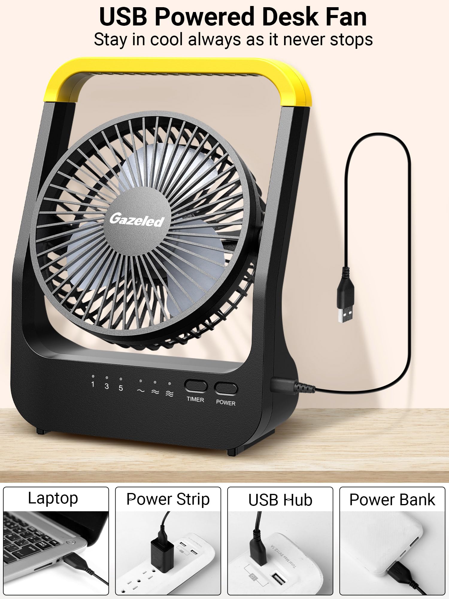 Gazeled F15 timer feature displaying 1, 3, or 5 hour settings.