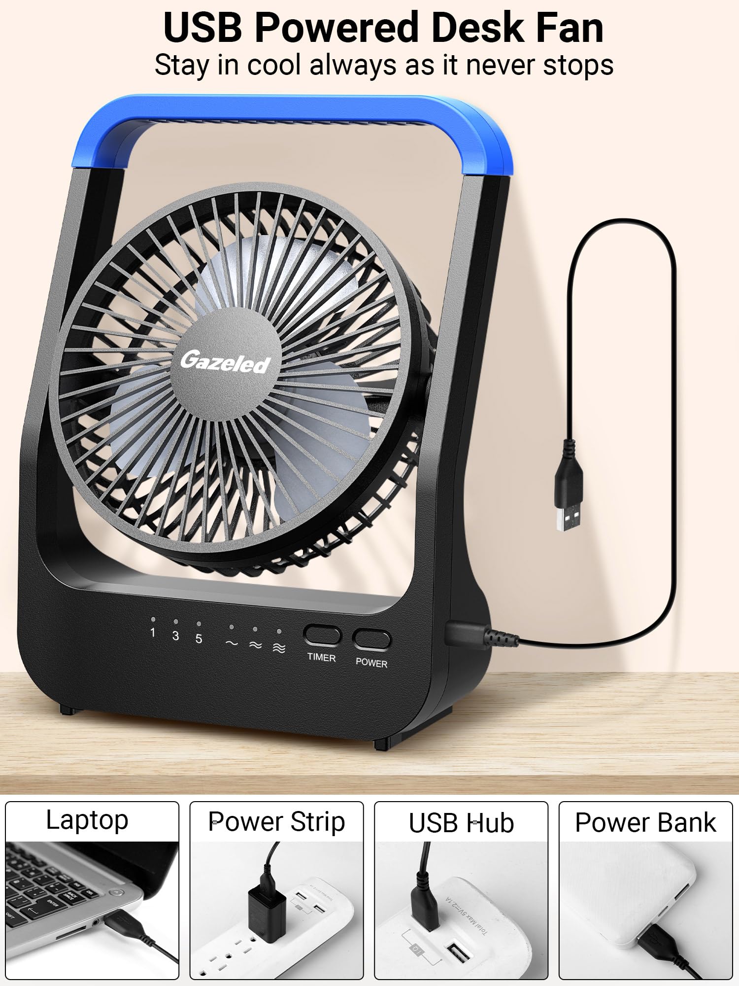 Gazeled quiet fan for bedroom or workspace, ideal for focused tasks.