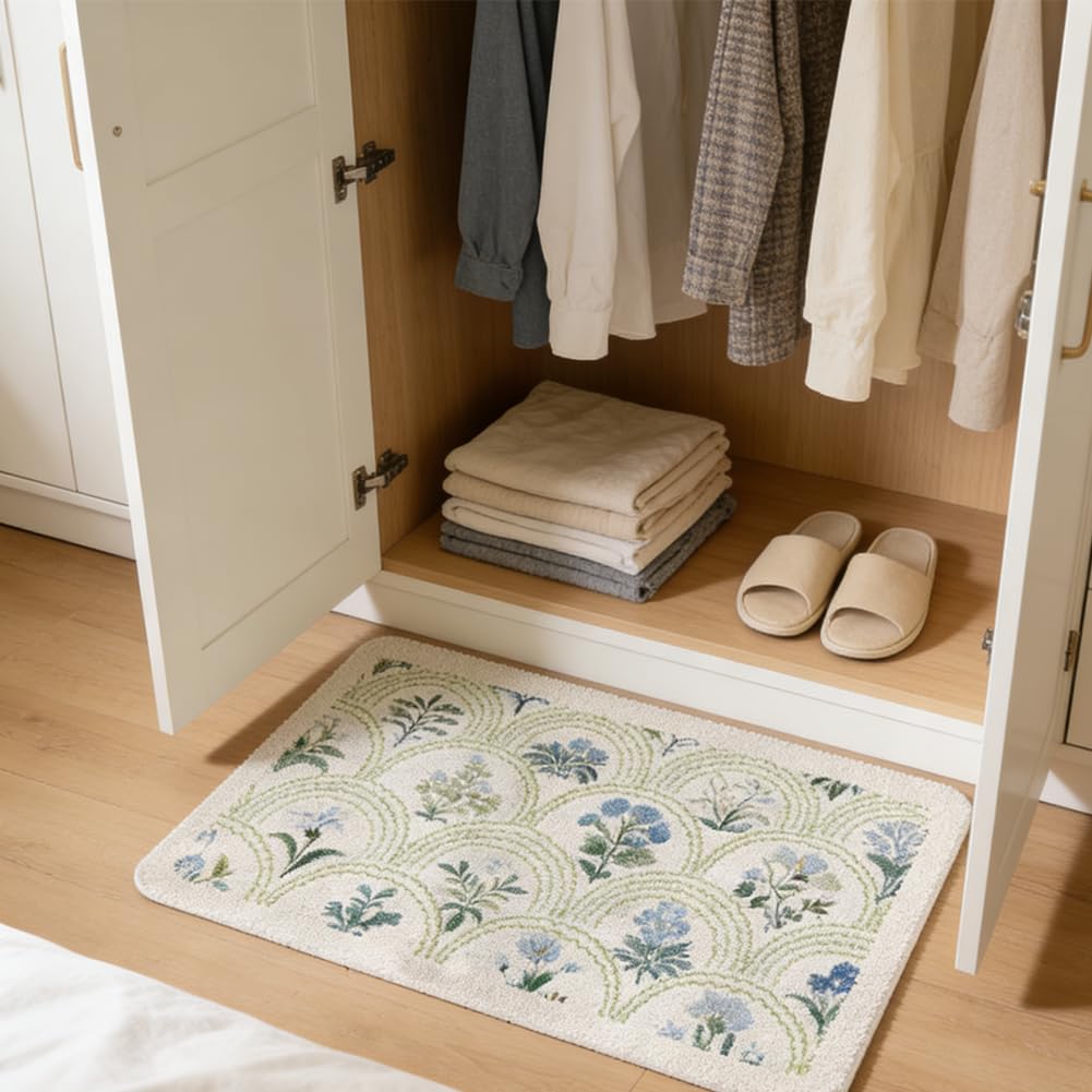 gdmgdr wildflowers boho bath mat in green provides slip resistance and style for bathrooms